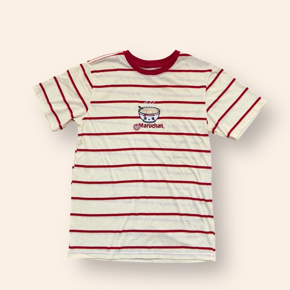Maruchan Striped Ringer Tee with Embroidered‎ Ramen Bowl, Size XL, MSRP $25
